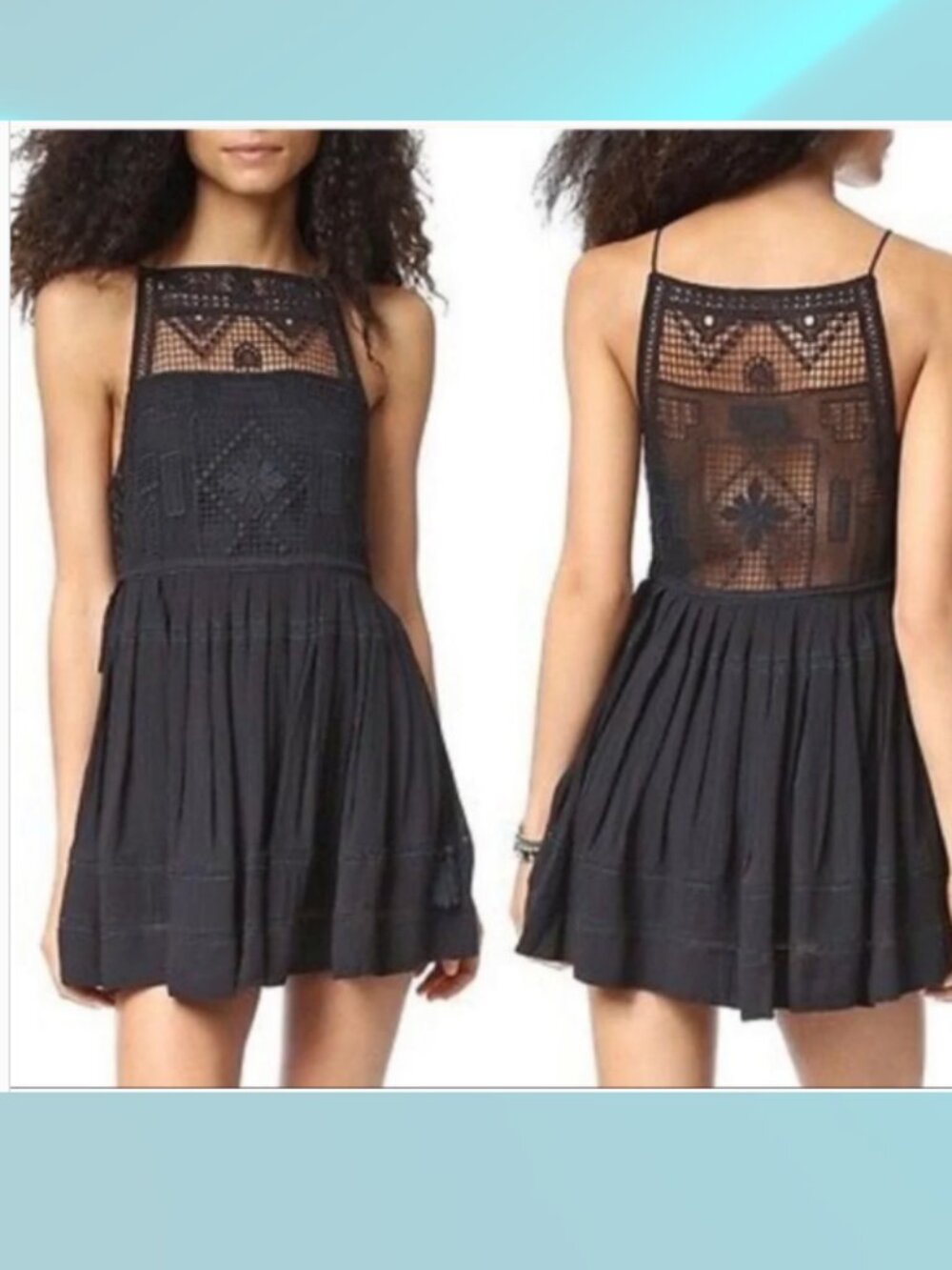 Free People Black Crochet-Panel Mini Dress